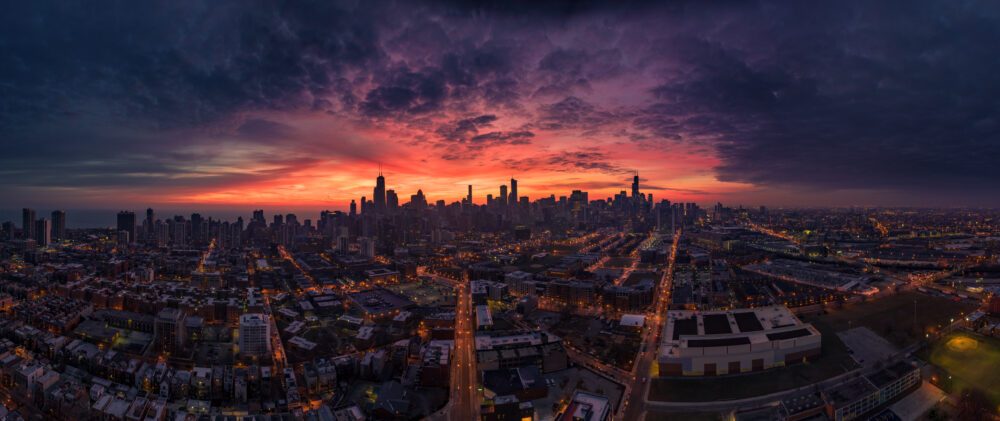Chicago Aerial panorama from west