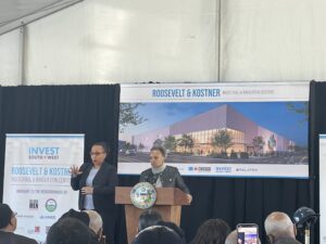 Mayor Lori lightfoot talking at podium